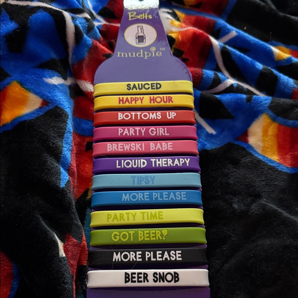 NWT Mud Pie Beer Belts Party Wristbands Set of 12- Multicolor